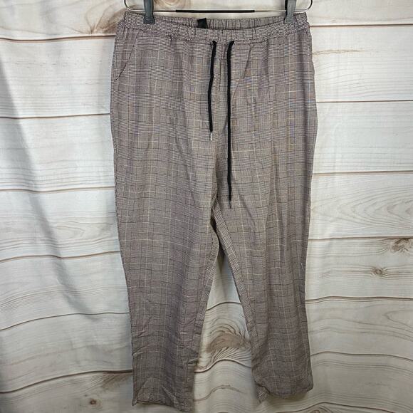 SHEIN Pants - Shein Curve Brown Houndstooth Print Elastic Waist Trousers size 0XL